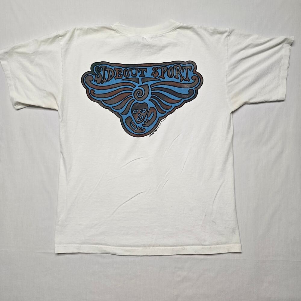 Vintage Sideout Sport Surf Skate Shirt Tribal Tropical Graphic XL White Tee